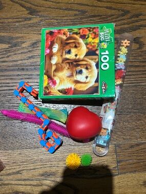 Heart Sunglasses Squishy Toy & Puppy Puzzle Set - Red, Pink, Black, Green